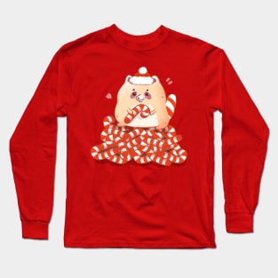 Candy Cane Racoon Long Sleeve T-Shirt